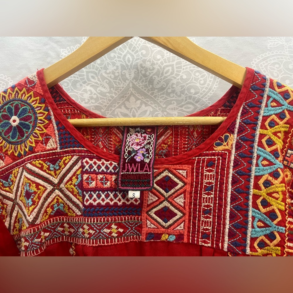 Johnny Was Red Embroidered Linen Dress/Tunic, Women’s Small; Beach Boho Beauty! - Picture 7 of 17